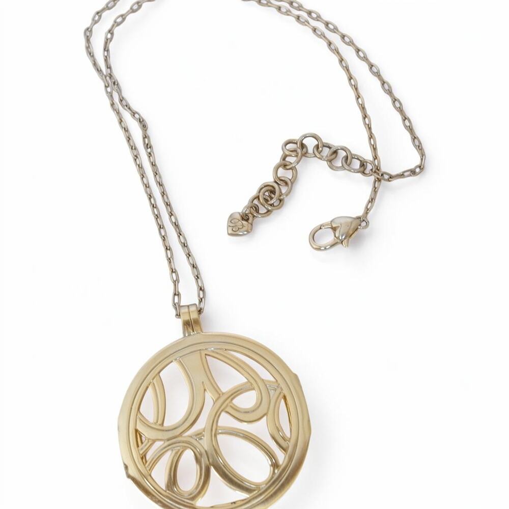 Brighton Christo Gold Tone Pendant Necklace Interchangeable Leather Disc 20-22"